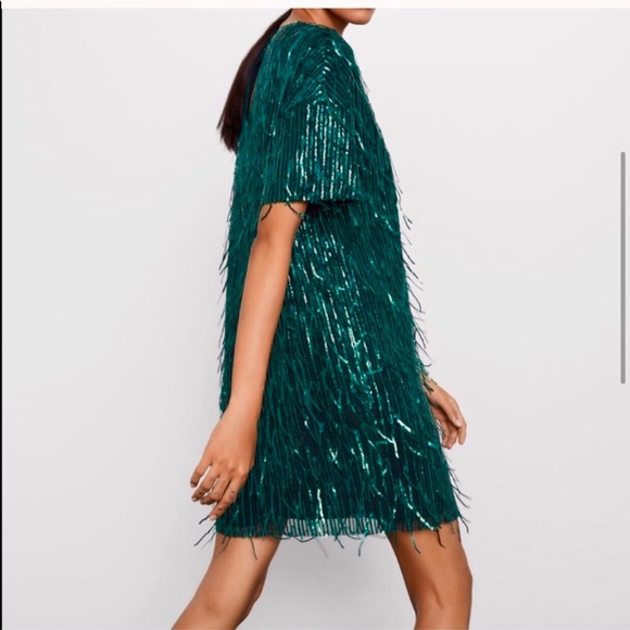 Zara Dresses & Skirts - Zara Festive Season Emerald Green Sequin Dress